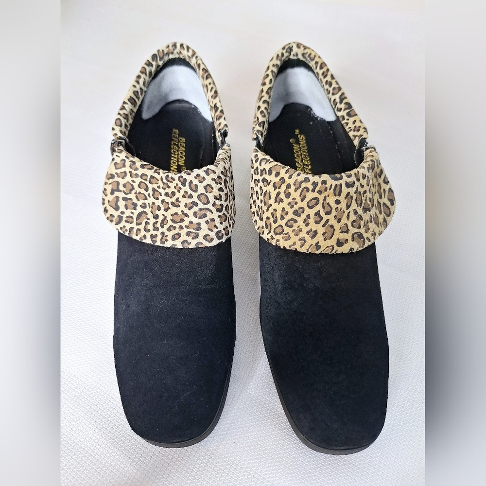 NWB Beacon Reflections "Just A Touch Of Leapard" Leather,fall, shoe booties.